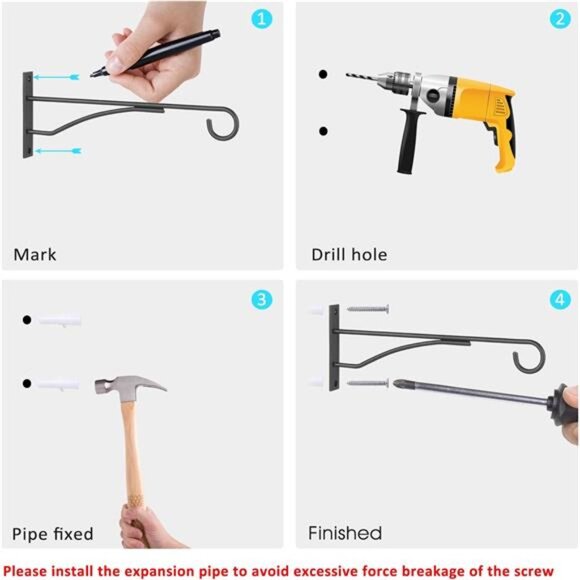 8" Plant Hangers 6 Pack, Hanging Plant Bracket for Wall Fence Porch Outdoor - Picture 4 of 8